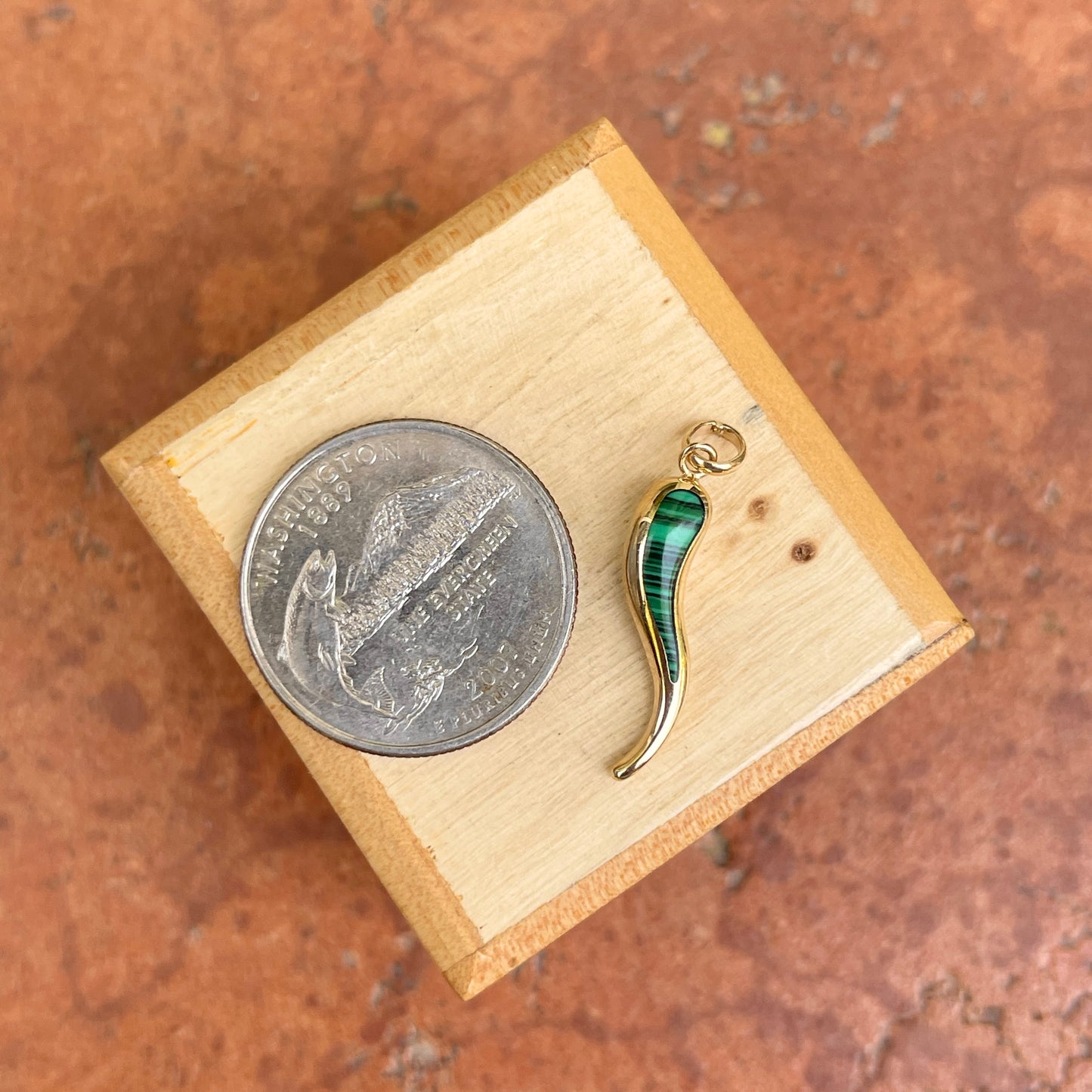 14KT Yellow Gold Malachite Cornicello Italian Horn Pendant