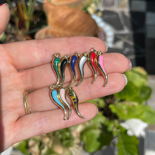 14KT Yellow Gold Mother of Pearl Cornicello Italian Horn Pendant