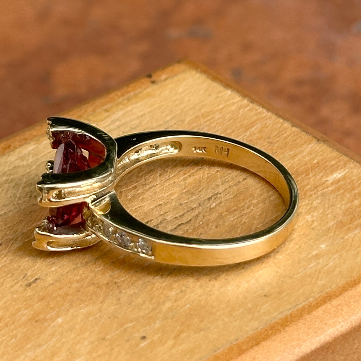 Estate 14KT Yellow Gold Oval 3 CT Pink Tourmaline + Diamond Ring