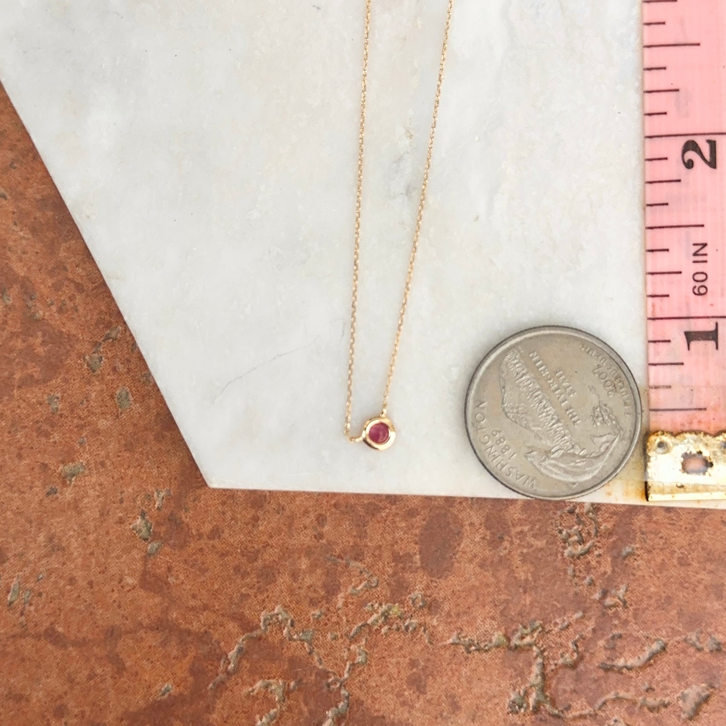 14KT Yellow Gold Bezel Round Ruby Station Necklace