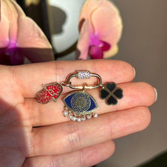 14KT Yellow Gold CZ Pave Oval Necklace Enhancer Carabiner Clasp