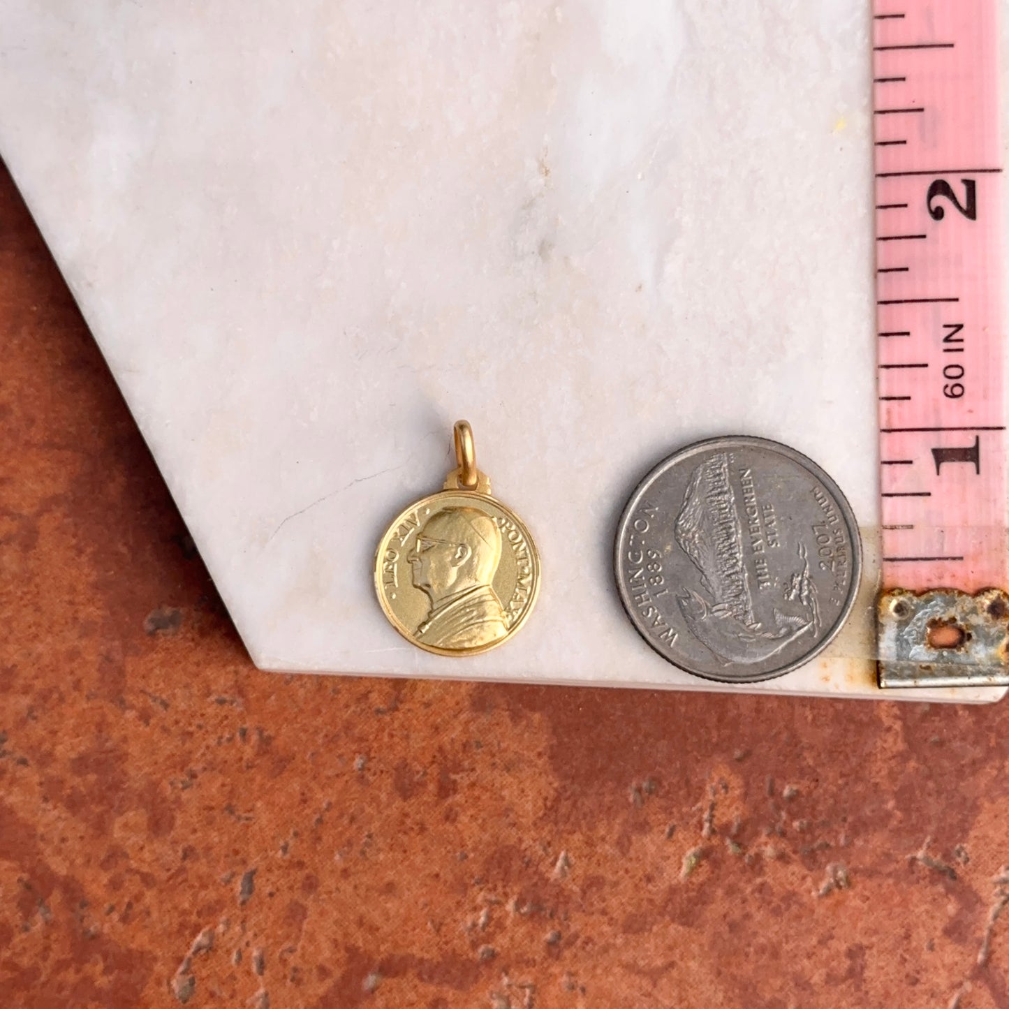 14KT Yellow Gold Matte Pope Leo XIV Round Medal Pendant 16mm - LSJ