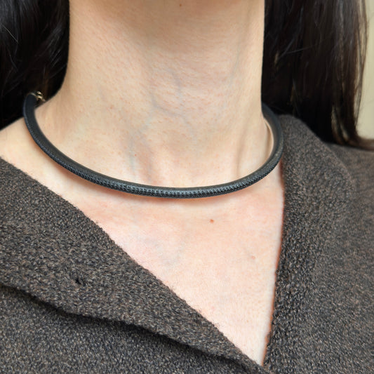 14KT Yellow Gold 6mm Black Leather Cord Necklace