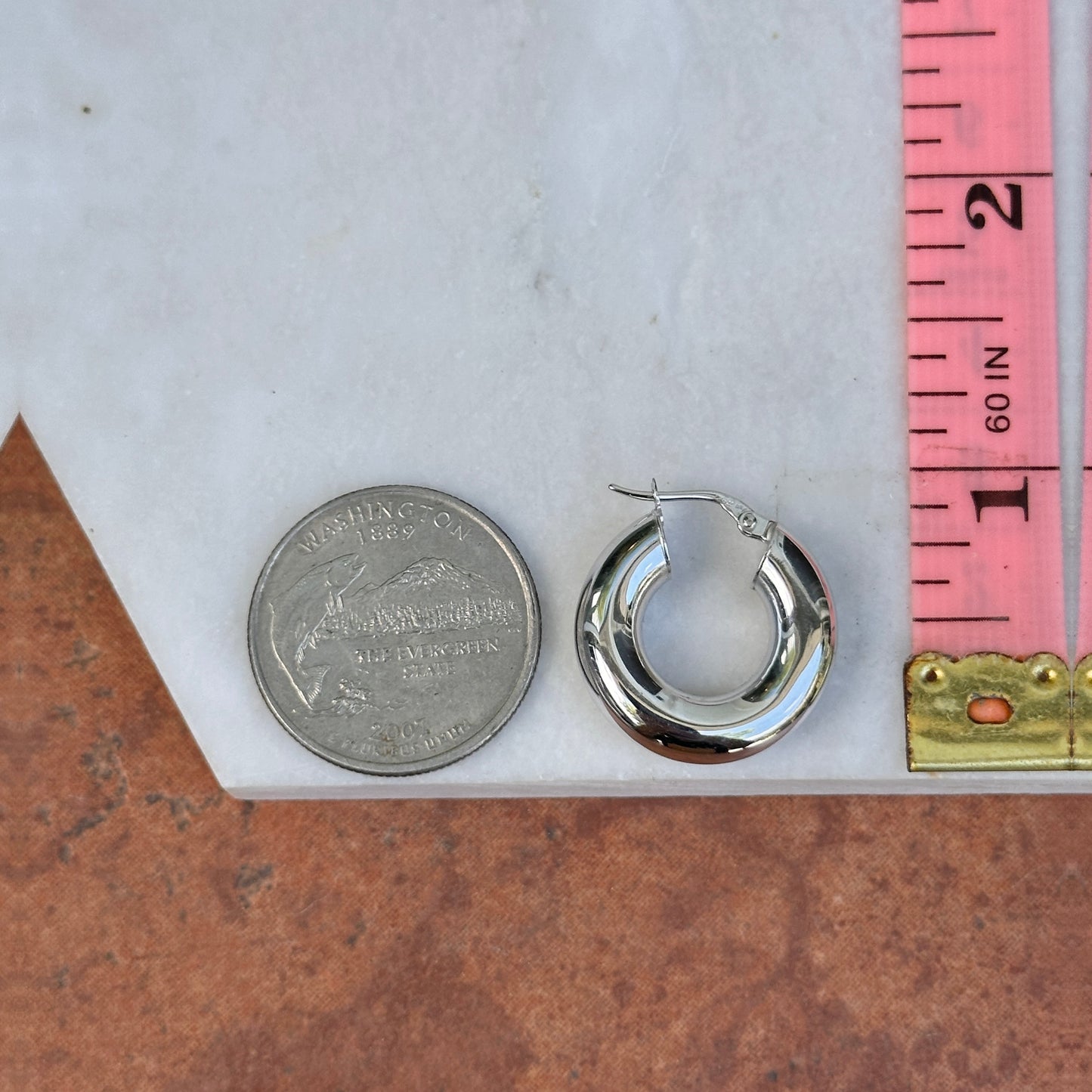 18KT White Gold Shiny 6mm Tube Chunky Round Hoop Earrings 20mm