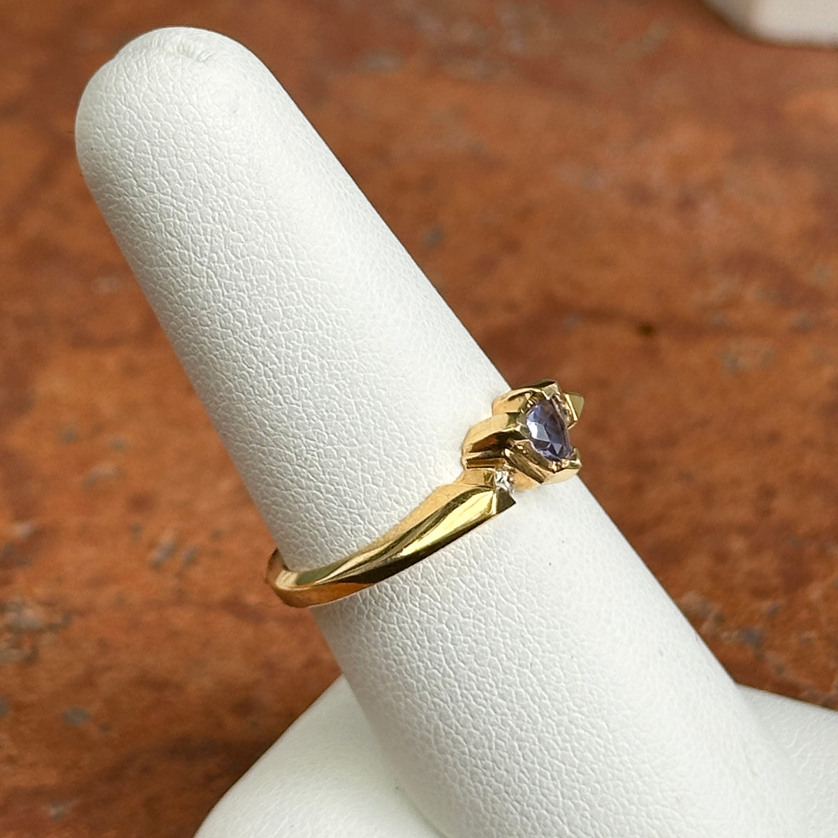 Estate 14KT Yellow Gold Trillion Tanzanite + Diamond Accent Ring