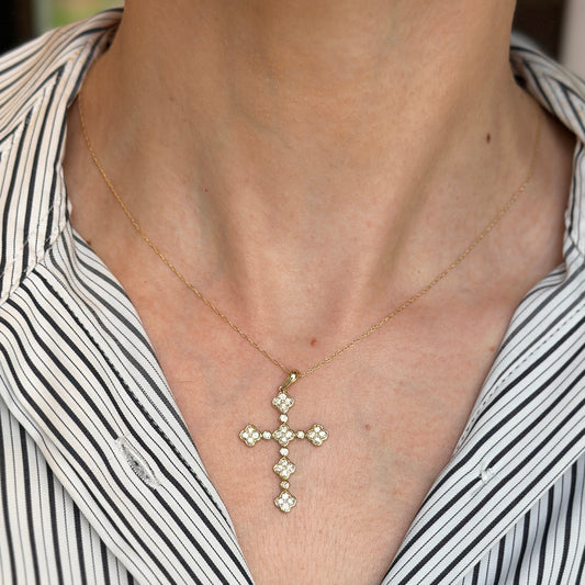 14KT Yellow Gold Bezel .50 CT Diamond Cross Necklace