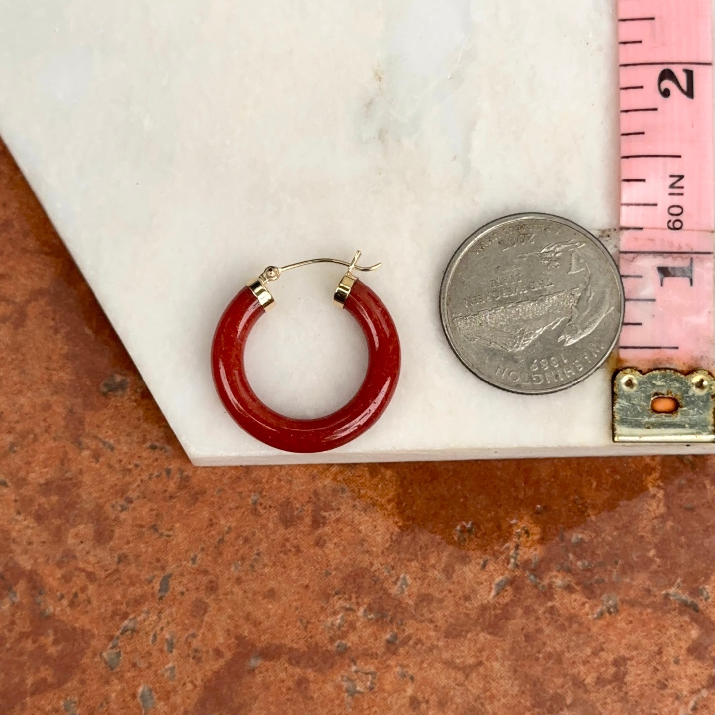 Estate 14KT Yellow Gold Carnelian Tube Hoop Earrings 24mm