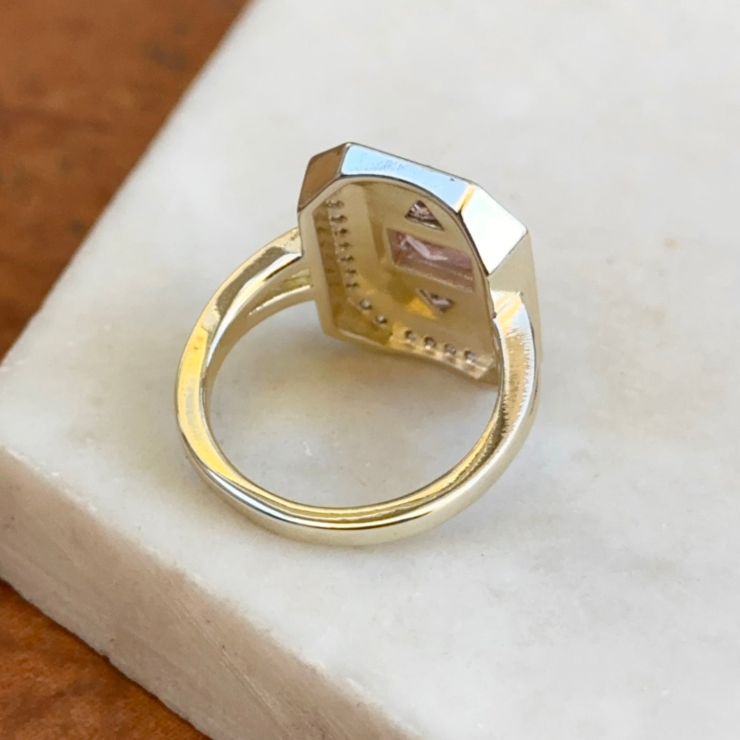 Silver-Plated Pink Cubic Zirconia Art Deco Split Shank Ring