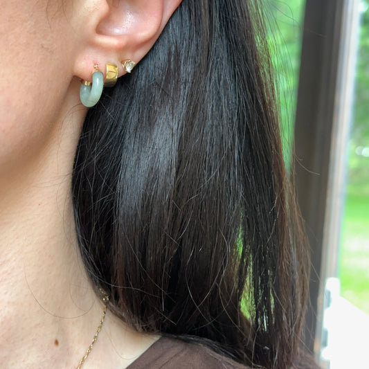 14KT Yellow Gold Jade Hoop Earrings 15mm