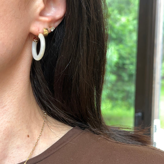 14KT Yellow Gold Mother of Pearl Tube Hoop Earrings 24mm