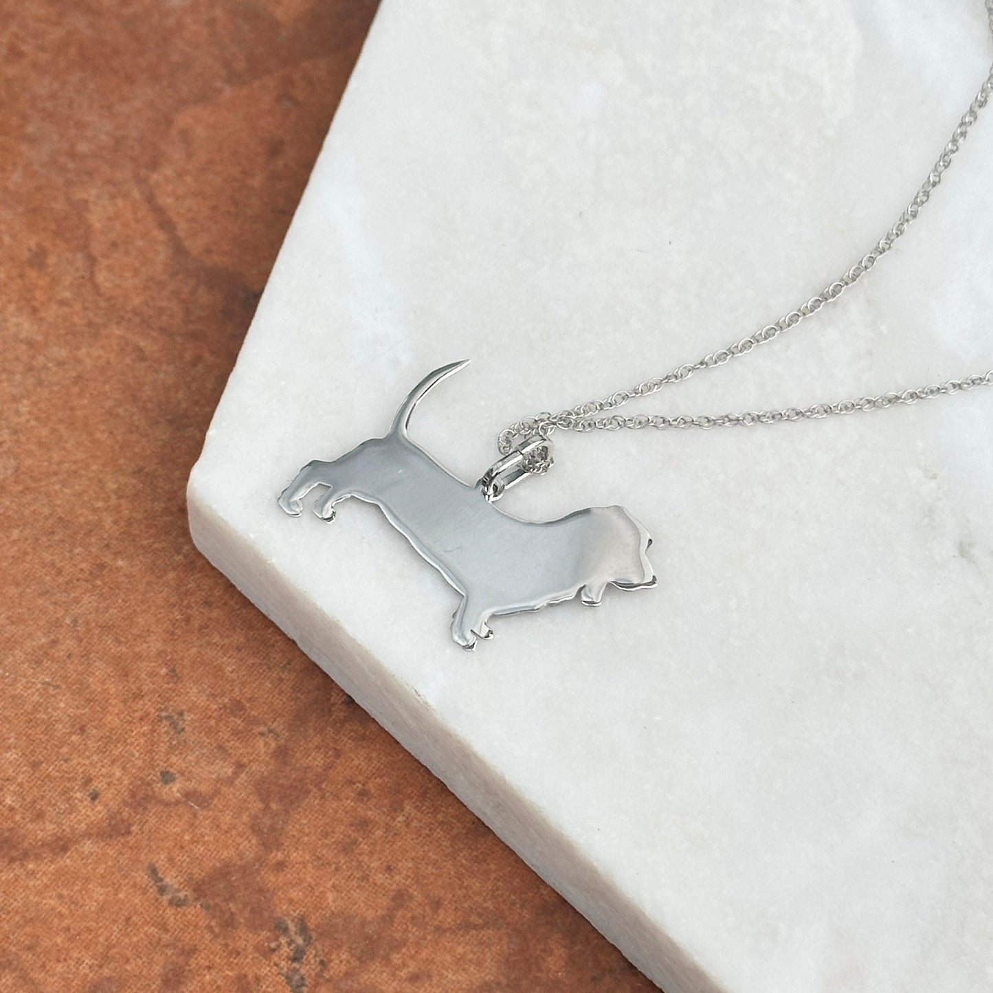 Sterling Silver Basset Hound Dog Pendant Necklace