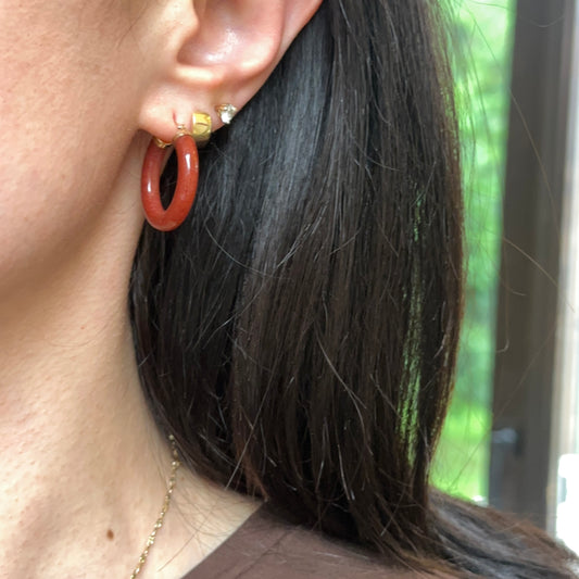 Estate 14KT Yellow Gold Carnelian Tube Hoop Earrings 24mm