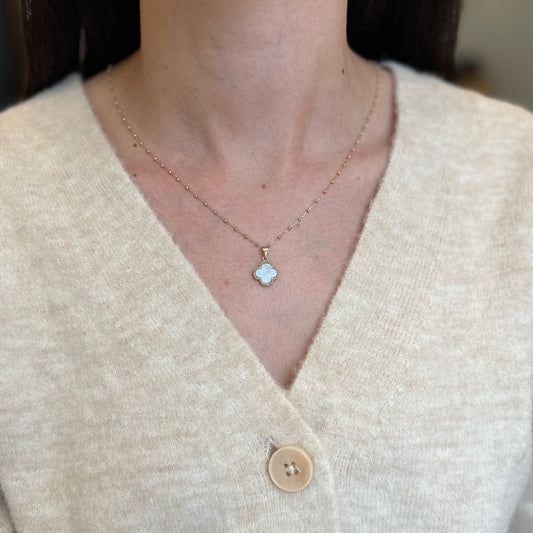 14KT Yellow Gold Celadon Jade Clover Beaded Pendant Charm 12mm