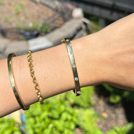 18KT Yellow Gold Squared Cuff Bangle Bracelet Gypsy Set Diamonds