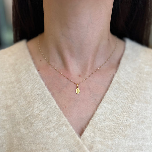 18KT Yellow Gold Matte Oval Miraculous Medal Pendant Charm 10mm