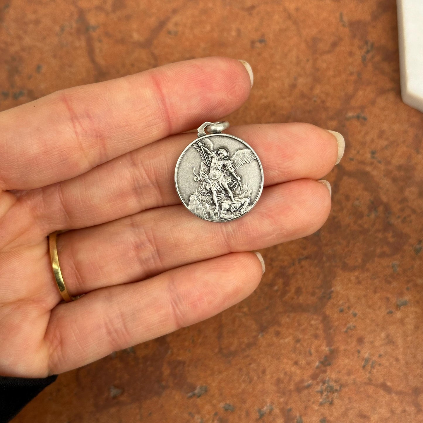 Sterling Silver Antiqued St Michael Patron Saint Medal Pendant 21mmSL - LSJ