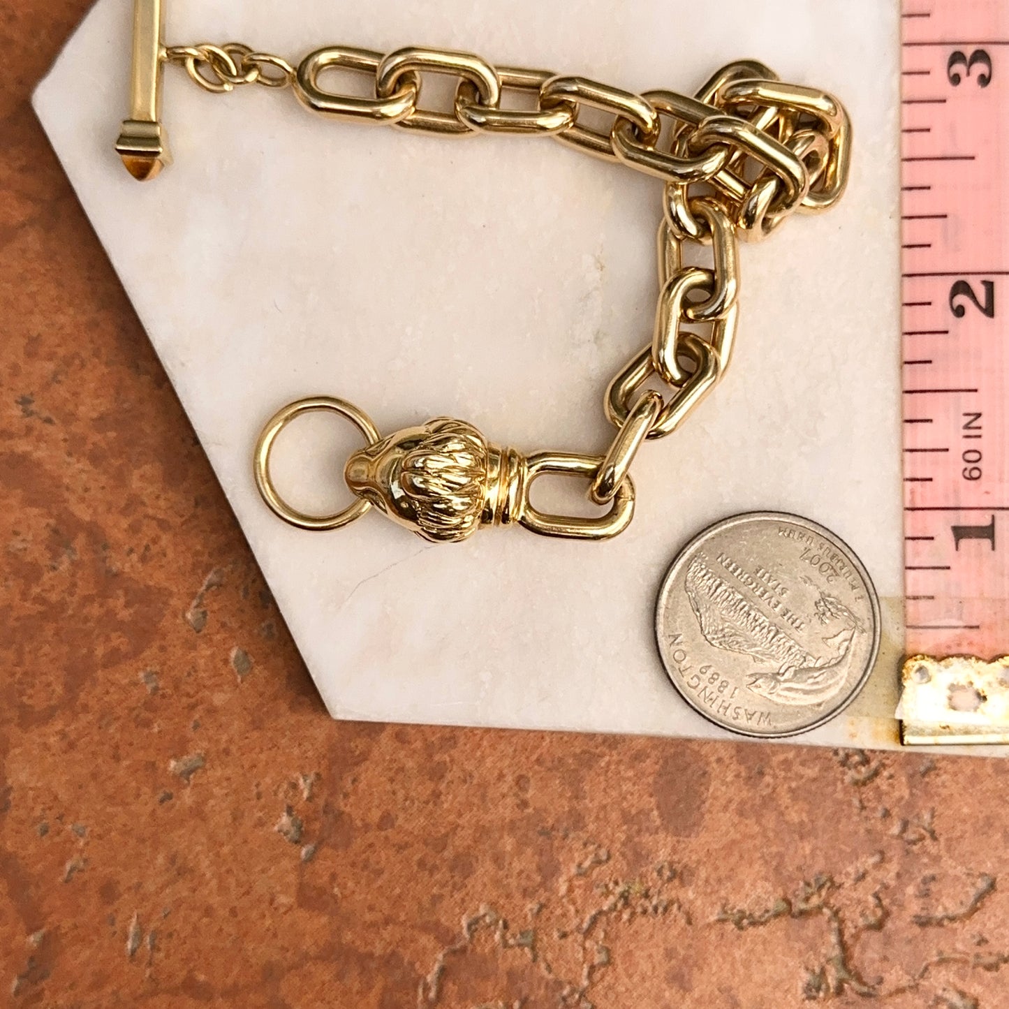 Estate 18KT Yellow Gold Lion Head + Citrine Toggle Chain Bracelet - LSJ