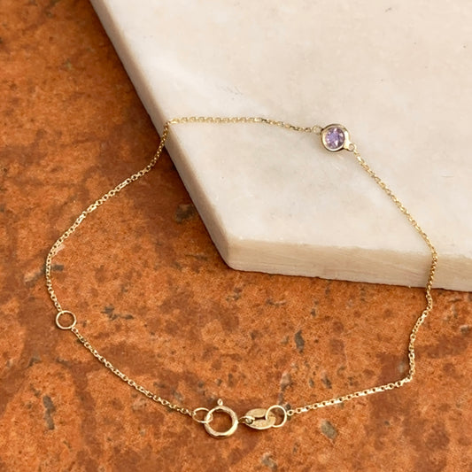 14KT Yellow Gold Bezel Amethyst Chain Bracelet