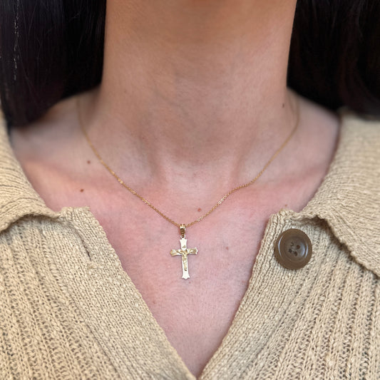 14KT Yellow Gold Satin Finished Crucifix Cross Pendant