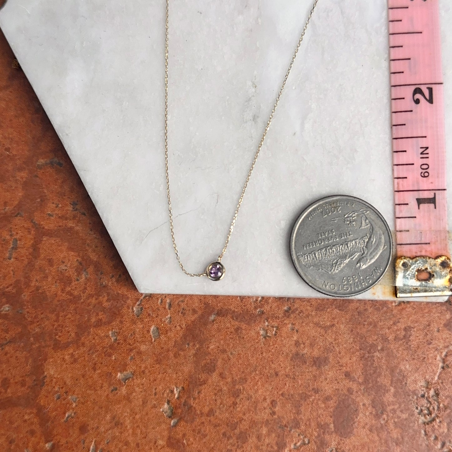 14KT Yellow Gold Bezel Purple Amethyst Station Necklace