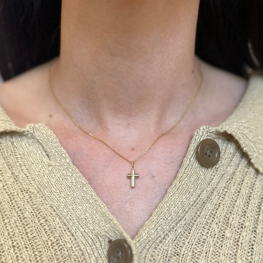 14KT Yellow Gold Polished Puffed Tiny Cross Pendant Charm