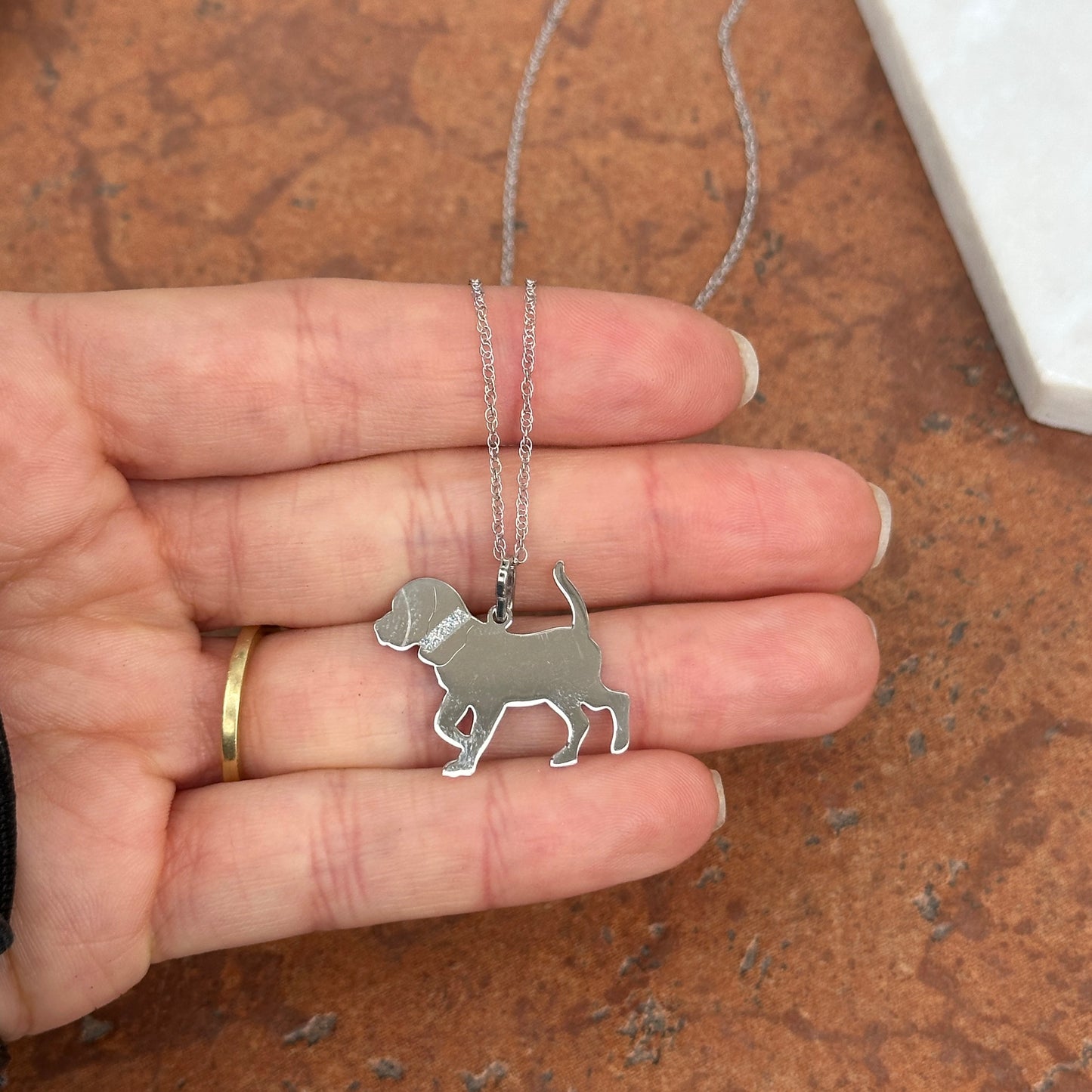 Sterling Silver Beagle Hound Dog Flat Pendant Charm Necklace