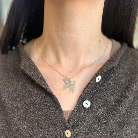 Sterling Silver Beagle Hound Dog Flat Pendant Charm Necklace