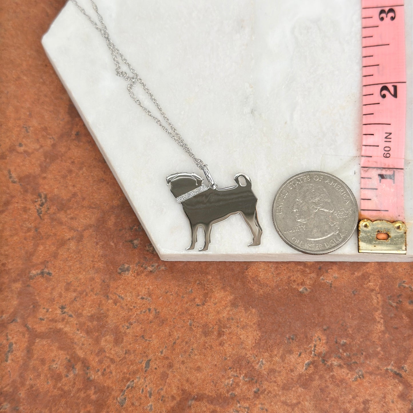 Sterling Silver Pug Dog Flat Pendant Charm Necklace