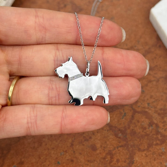 Sterling Silver Scottish Terrier Dog Flat Pendant Charm Necklace