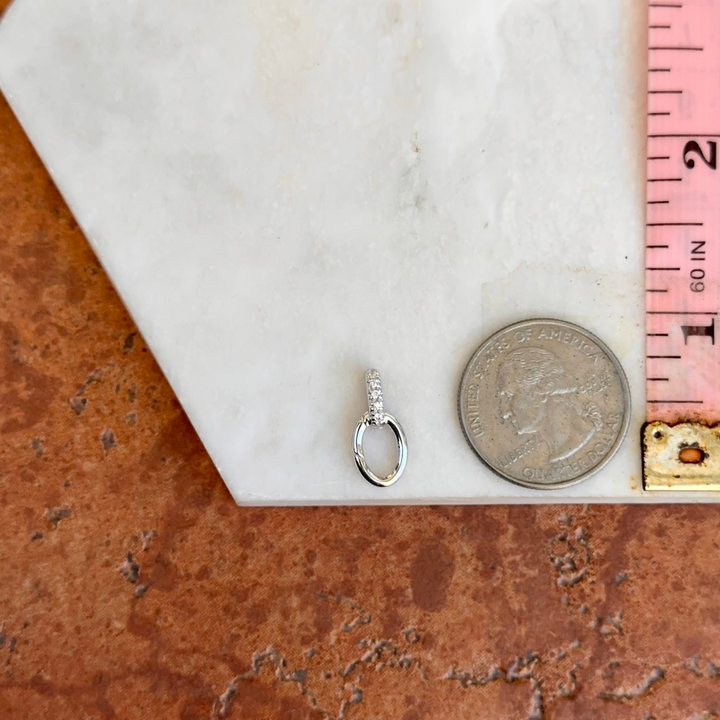 14KT White Gold Oval Diamond Pendant Hanger Hinged Clasp - LSJ