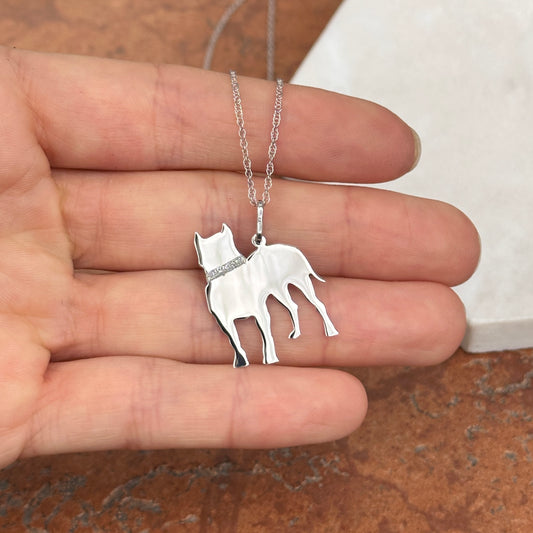 Sterling Silver American Pitbull Dog Flat Pendant Charm Necklace