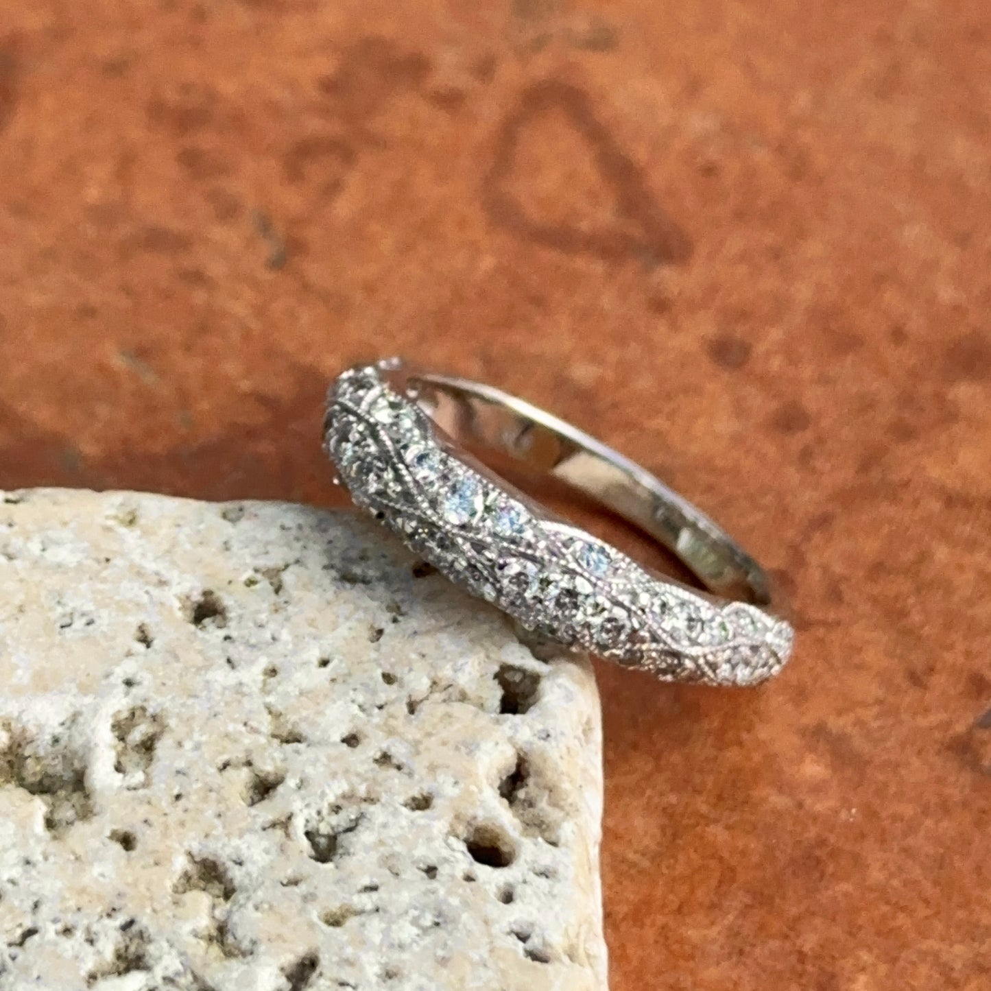 14KT White Gold Filigree Diamond Dome Ring