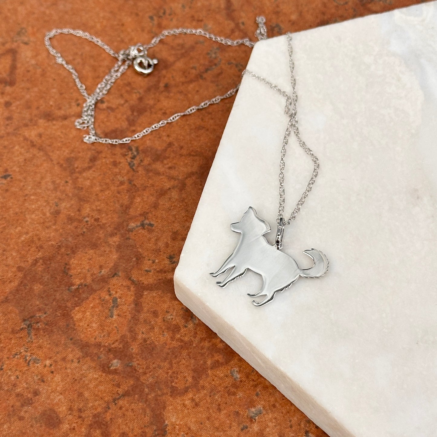 Sterling Silver Happy Mutt Dog Flat Pendant Necklace