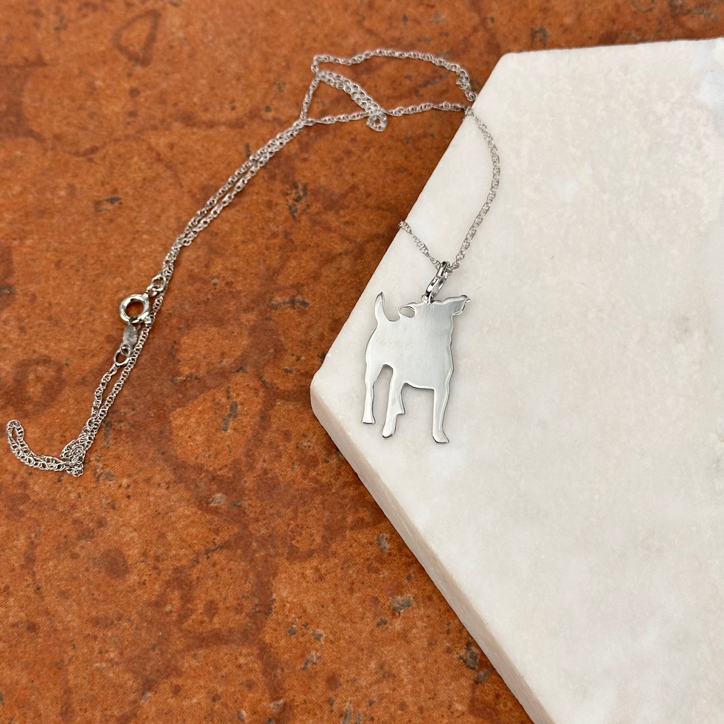 Sterling Silver Happy Mutt Dog Flat Pendant Necklace