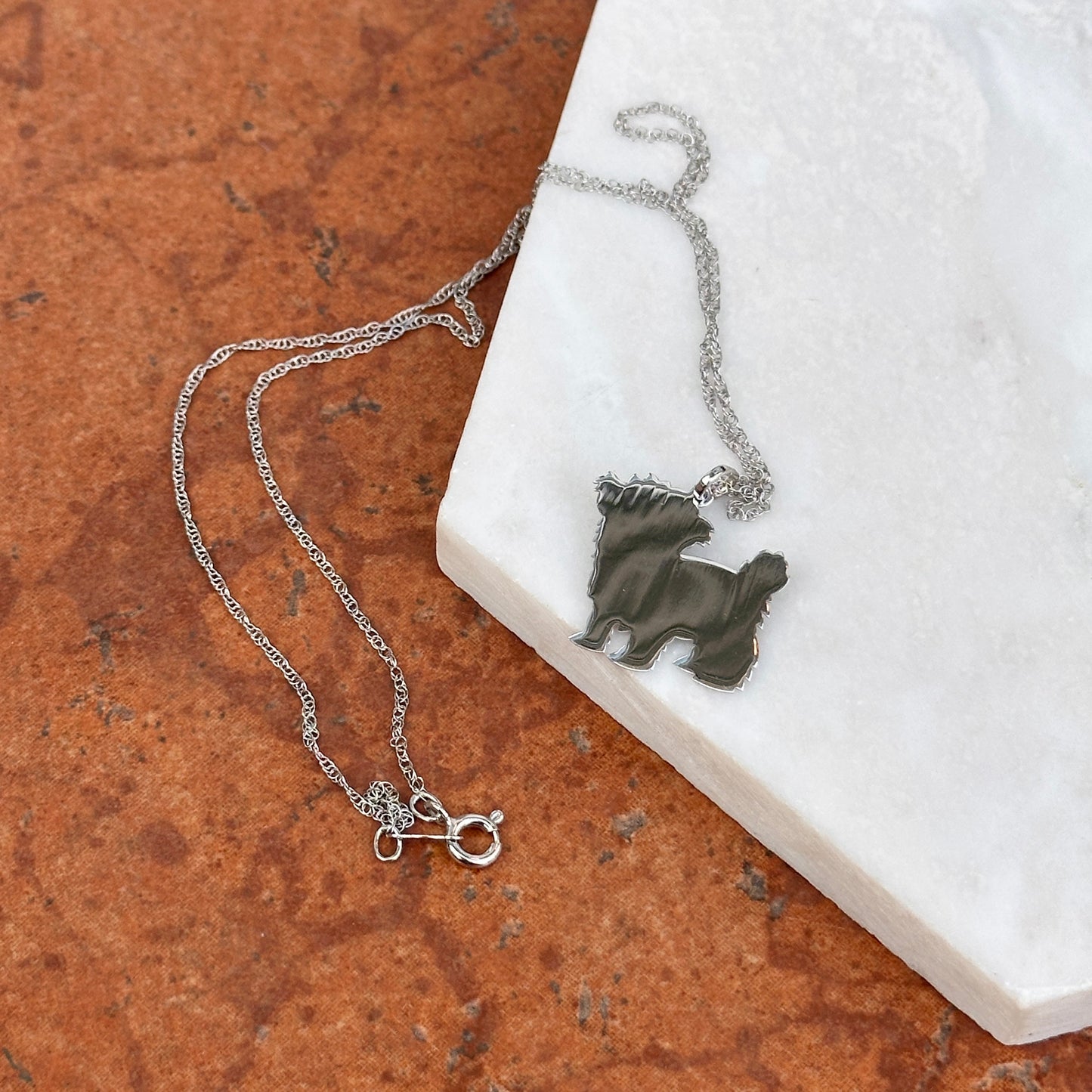 Sterling Silver Maltese Dog Flat Pendant Necklace