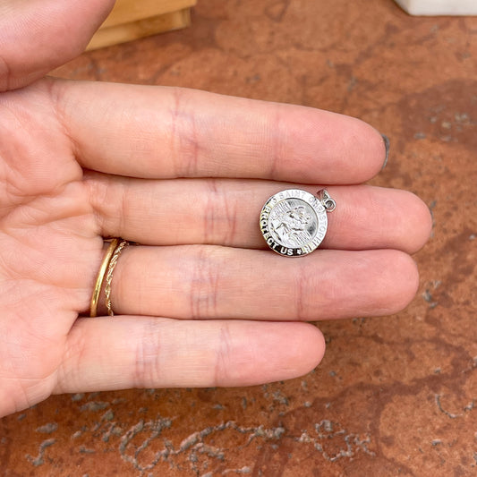 14KT White Gold St Christopher Round Medal Pendant 15mm