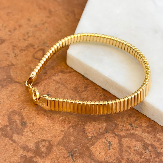 18K Yellow Gold-Plated Over Silver Ribbed Tubogas Bangle Bracelet 7.5"