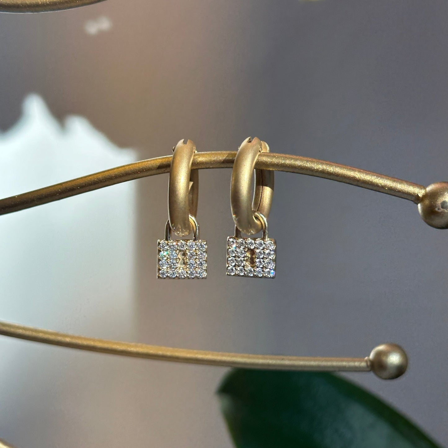 14KT Yellow Gold 1 CT Pave Diamond Padlock Earring Charms