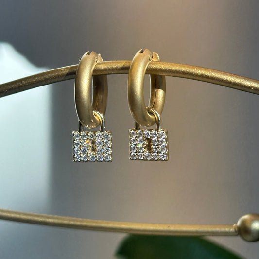 14KT Yellow Gold 1 CT Pave Diamond Padlock Earring Charms