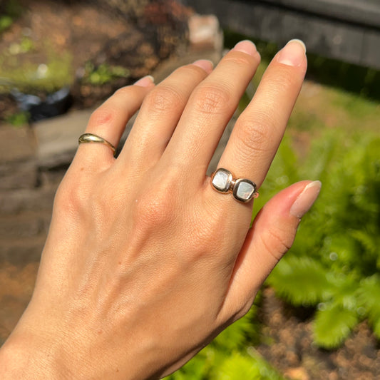 14KT Rose Gold + Genuine Mother of Pearl Bezel Set Double Trapezoid Ring
