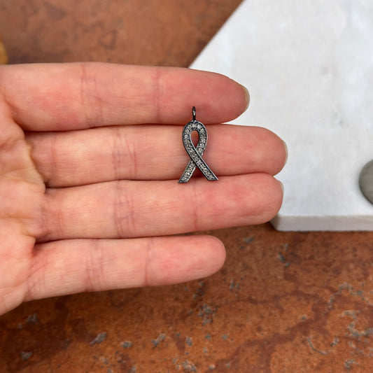 Sterling Silver Pave Diamond Cancer Awareness Ribbon Pendant Charm