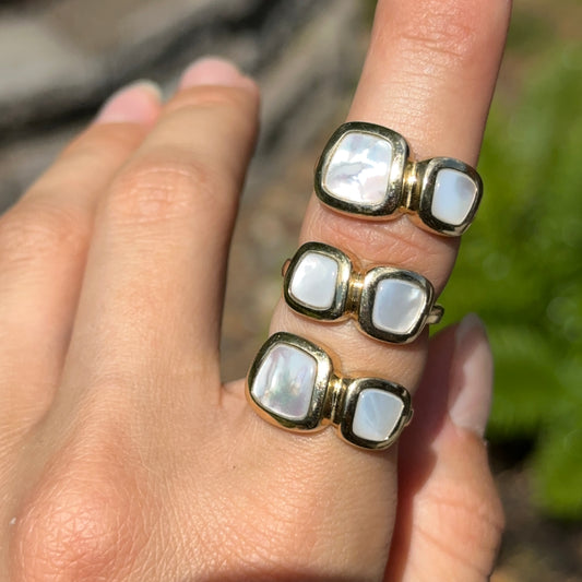 14KT Yellow Gold Bezel Two Stone Mother of Pearl Ring