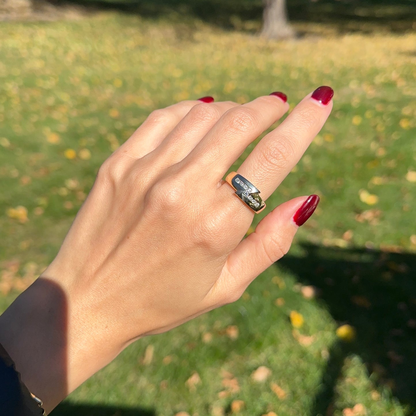 Estate 14KT Yellow Gold Off Set Diamond Channel Set Ring