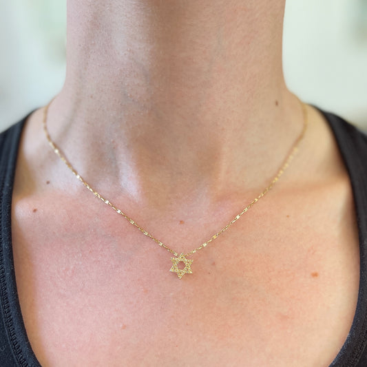 14KT Yellow Gold Pave Diamond Star of David Pendant Slide