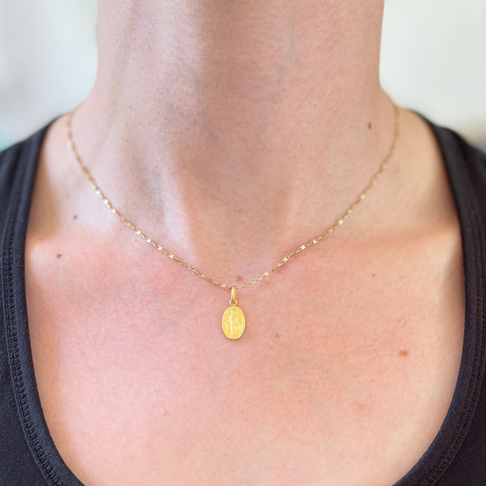 14KT Yellow Gold Mini Matte Oval Miraculous Medal Pendant Charm 12mm