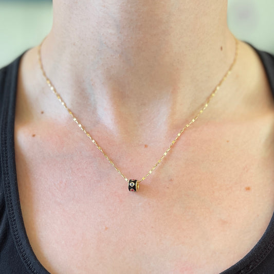 14KT Yellow Gold Black Enamel Multi-Colored Sapphire Roundel Pendant Slide