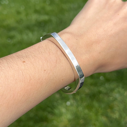 Sterling Silver Squared Hinged Bangle Bracelet - LSJ
