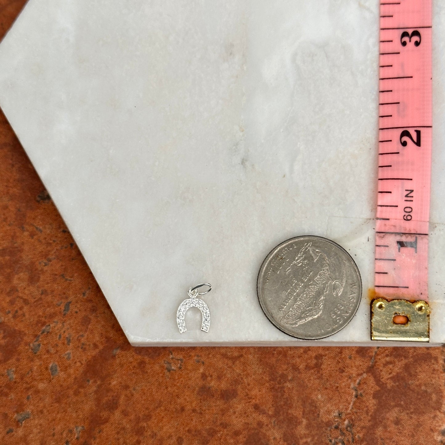 Sterling Silver Polished Horseshoe CZ Pendant Charm Small