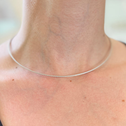 14KT White Gold 1.5mm Solid Cable Twist Collar Necklace - LSJ