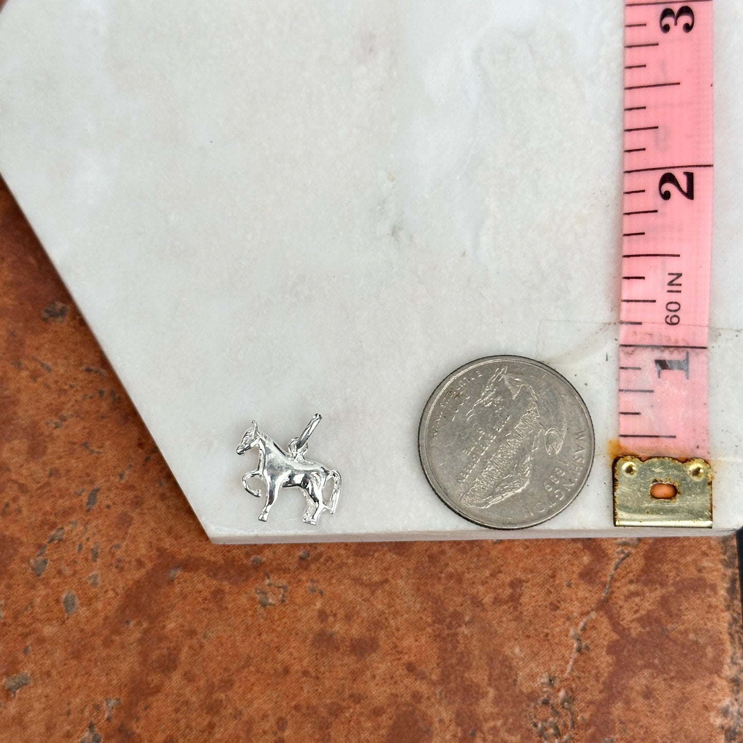 Sterling Silver 3D Horse Polished Textured Pendant Charm